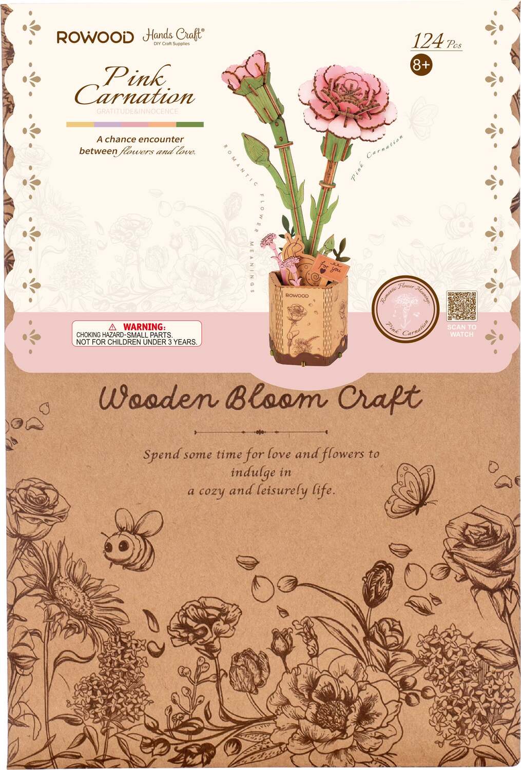 Modern Wooden Puzzle: Pink Carnation