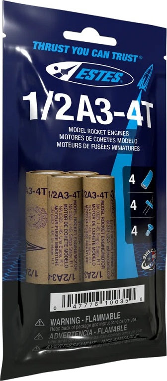 1/2A3-4T Model Rocket Engines, (4pk)
