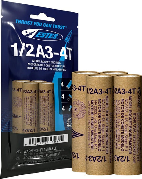 1/2A3-4T Model Rocket Engines, (4pk)