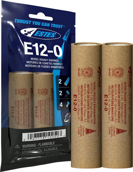 E12-0 Model Rocket Engines, (2pk)