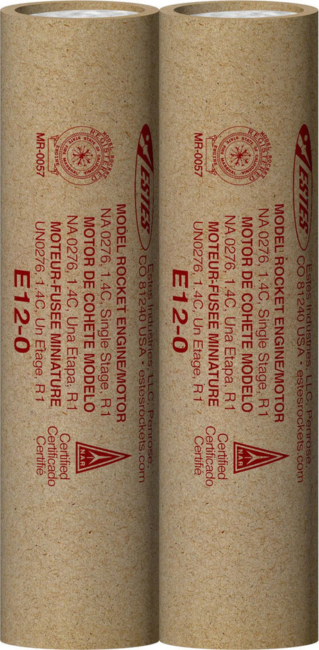 E12-0 Model Rocket Engines, (2pk)
