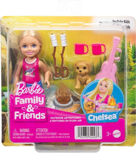 Barbie Chelsea Family & Friends Outdoor Adventures Doll Playset with Pet Puppy & Camping Accessories