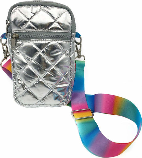 Silver Puffer Messenger Phone Bag