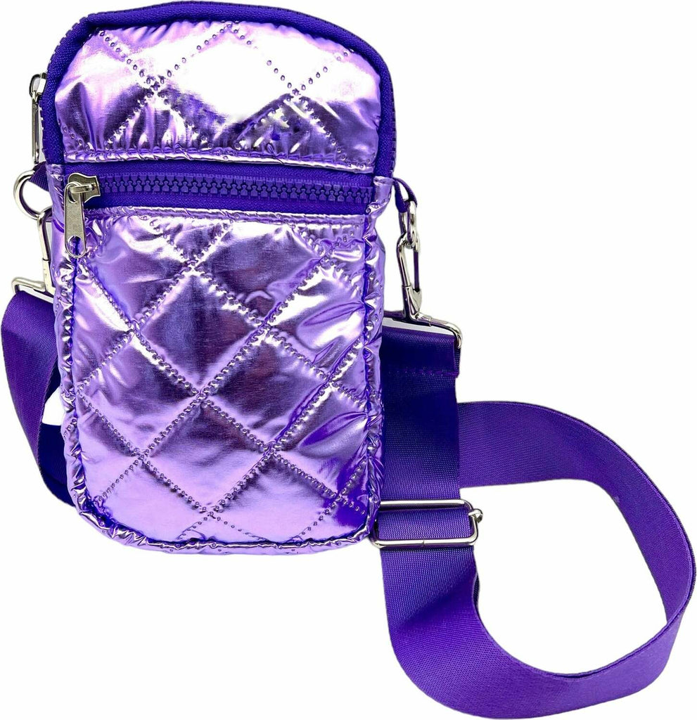 Purple Puffer Messenger Phone Bag