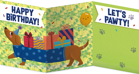 Wiener Dog with Gifts Foil Trifold Card