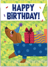 Wiener Dog with Gifts Foil Trifold Card