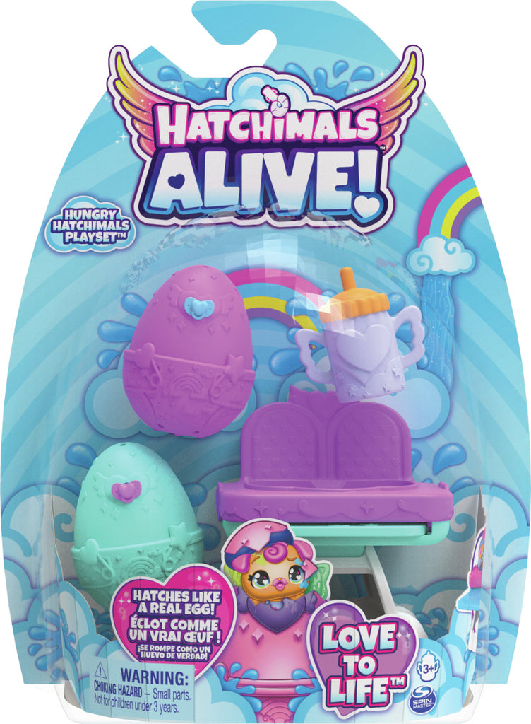 Hatchimals Alive, Hungry Playset with Highchair Toy and 2 Mini Figures