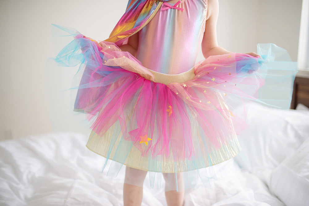 Super Duper Tutu with Cape & Mask Rainbow pastel color - size 4-6