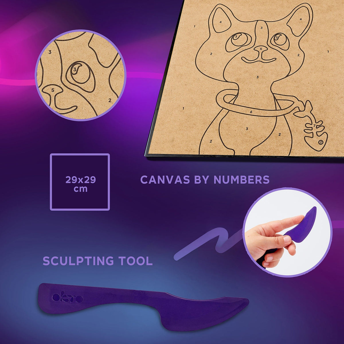 OKTO Sensory Art Coloring with Clay Set by Numbers Cat