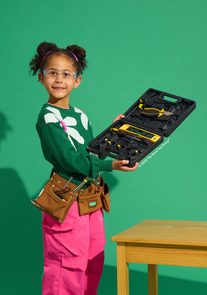 Kids Deluxe Tool Set with Leather Tool Belt & Safety Goggles