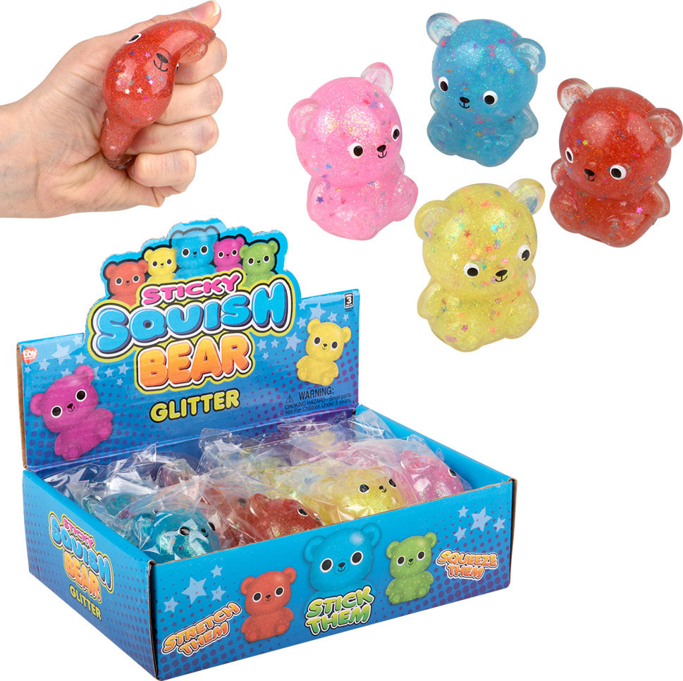 Squish Sticky Glitter Bear 2.25" (assortment - sold individually)