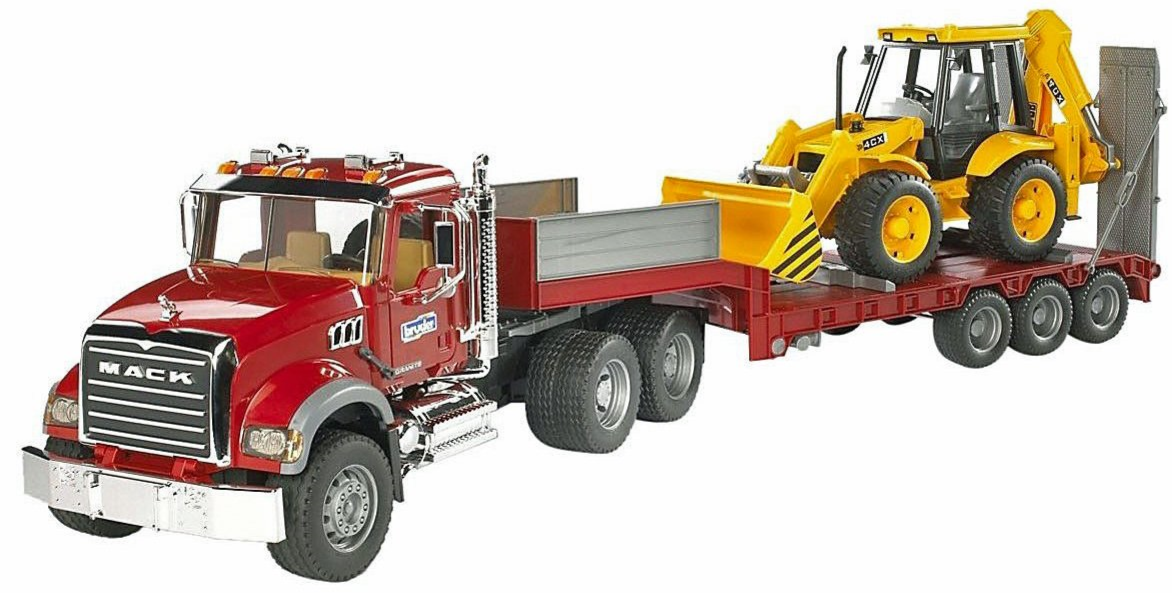 Bruder Mack Dump Truck with Trailer and Backhoe