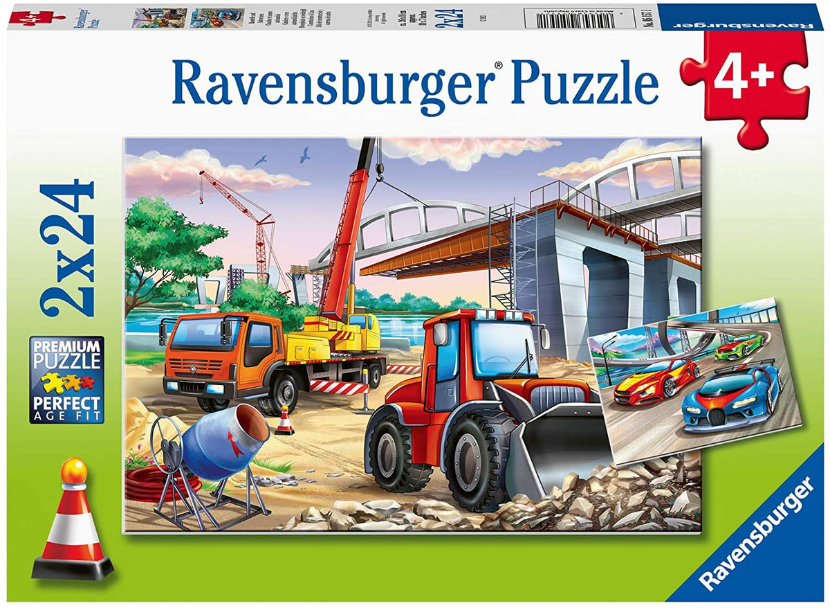 Cars & Construction Dual 24 Piece Kids Jigsaw Puzzle