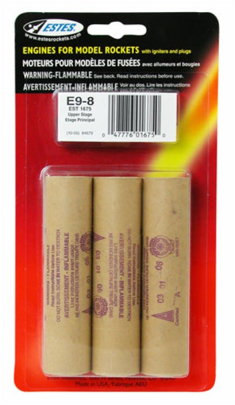 Estes 1675 E9-8 Model Rocket Engines 3 Pack