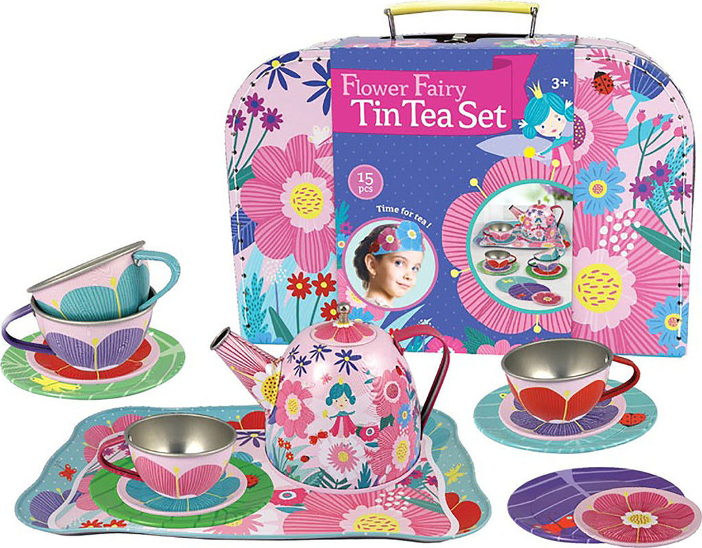 Flower Fairy Tin Tea Set With Storage Case And Paper Crowns