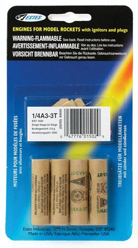 Estes 1502 1/4A3-3T Model Rocket Engines 4 Pack