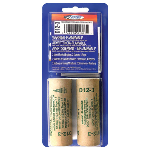 Estes 1566 D12-3 Model Rocket Engines 2 Pack