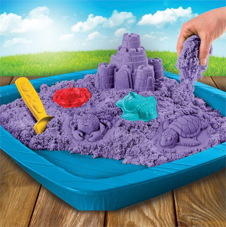 Kinetic Sand, Sandbox Set Kids Toy with 1lb All-Natural Blue and 3 Molds,  Sensory Toys for Kids Ages 3 and Up