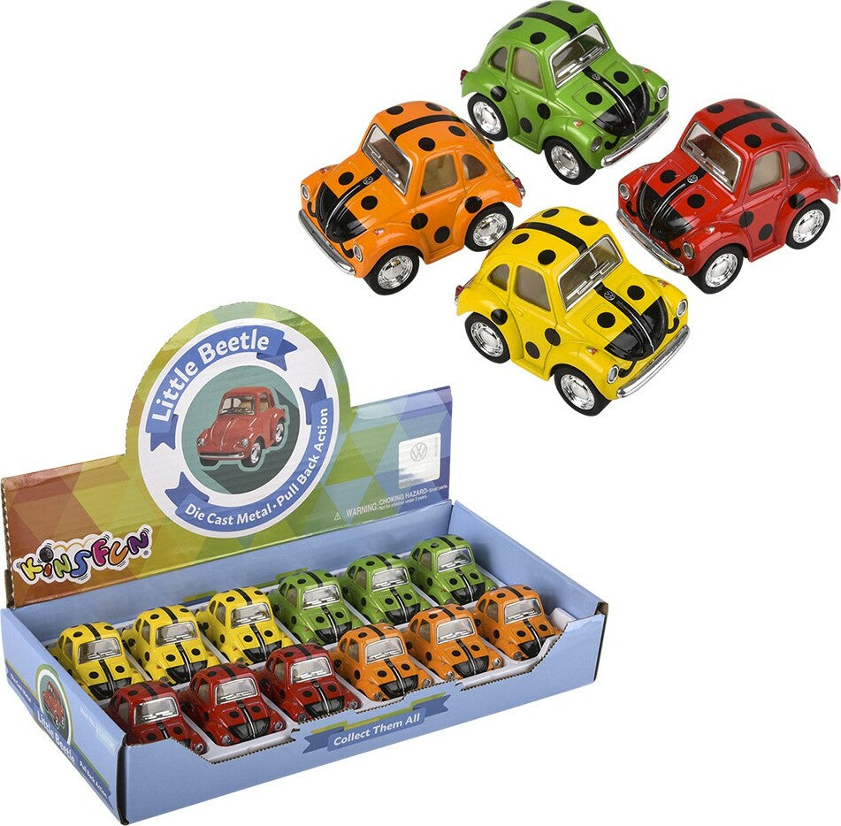 2" Diecast Pull Back VW Mini Lady Bug Print Beetle (assortment - sold individually)